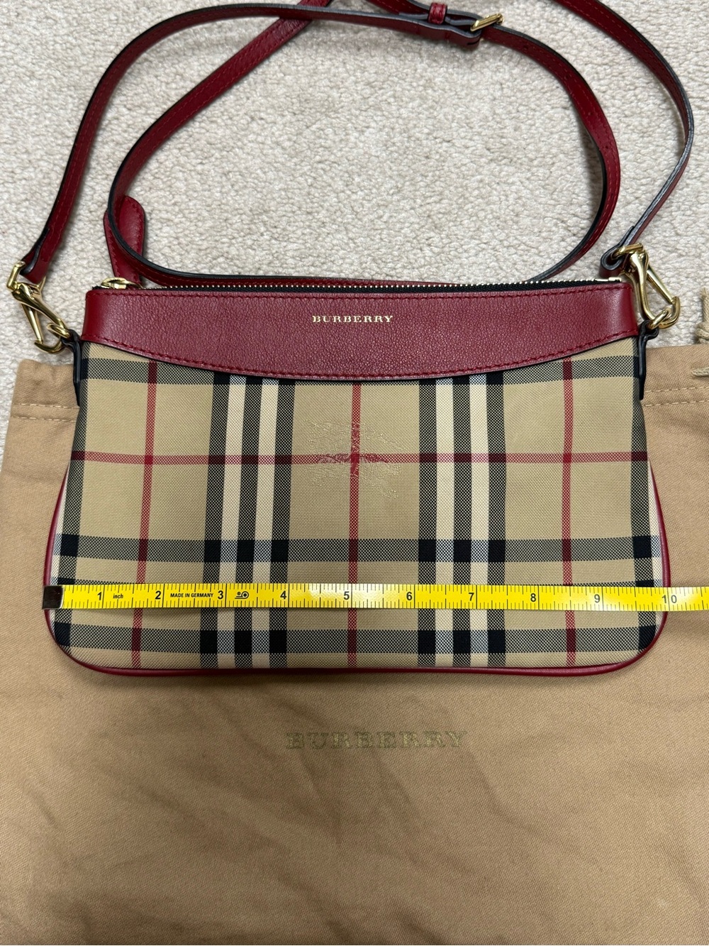 Burberry Beige Check Crossbody with Red Trim - Picture 13 of 16